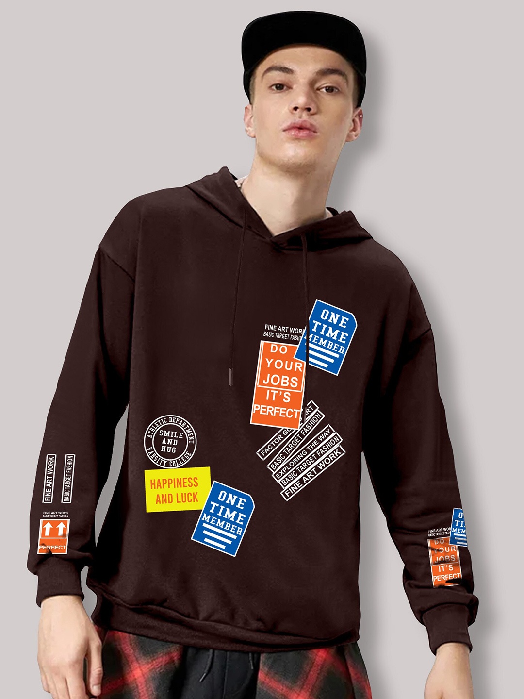 

FTX Typography Printed Hooded Oversized Fleece Pullover Sweatshirt, Maroon