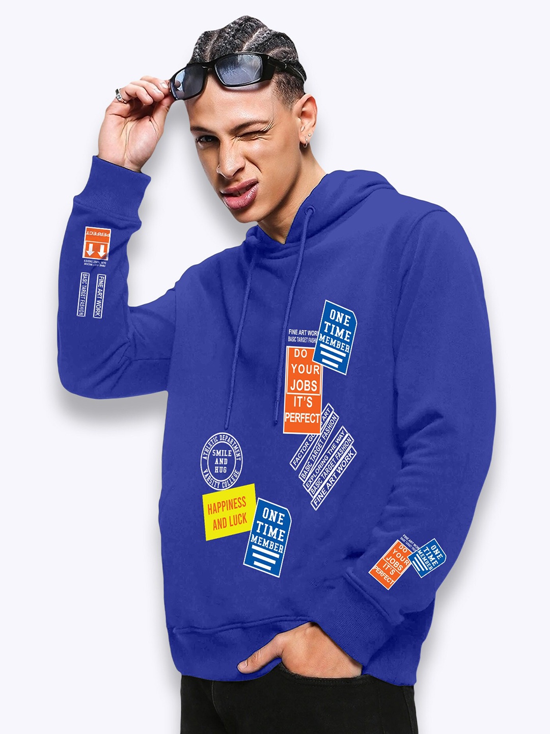 

FTX Typography Printed Hooded Oversized Fleece Pullover Sweatshirt, Blue