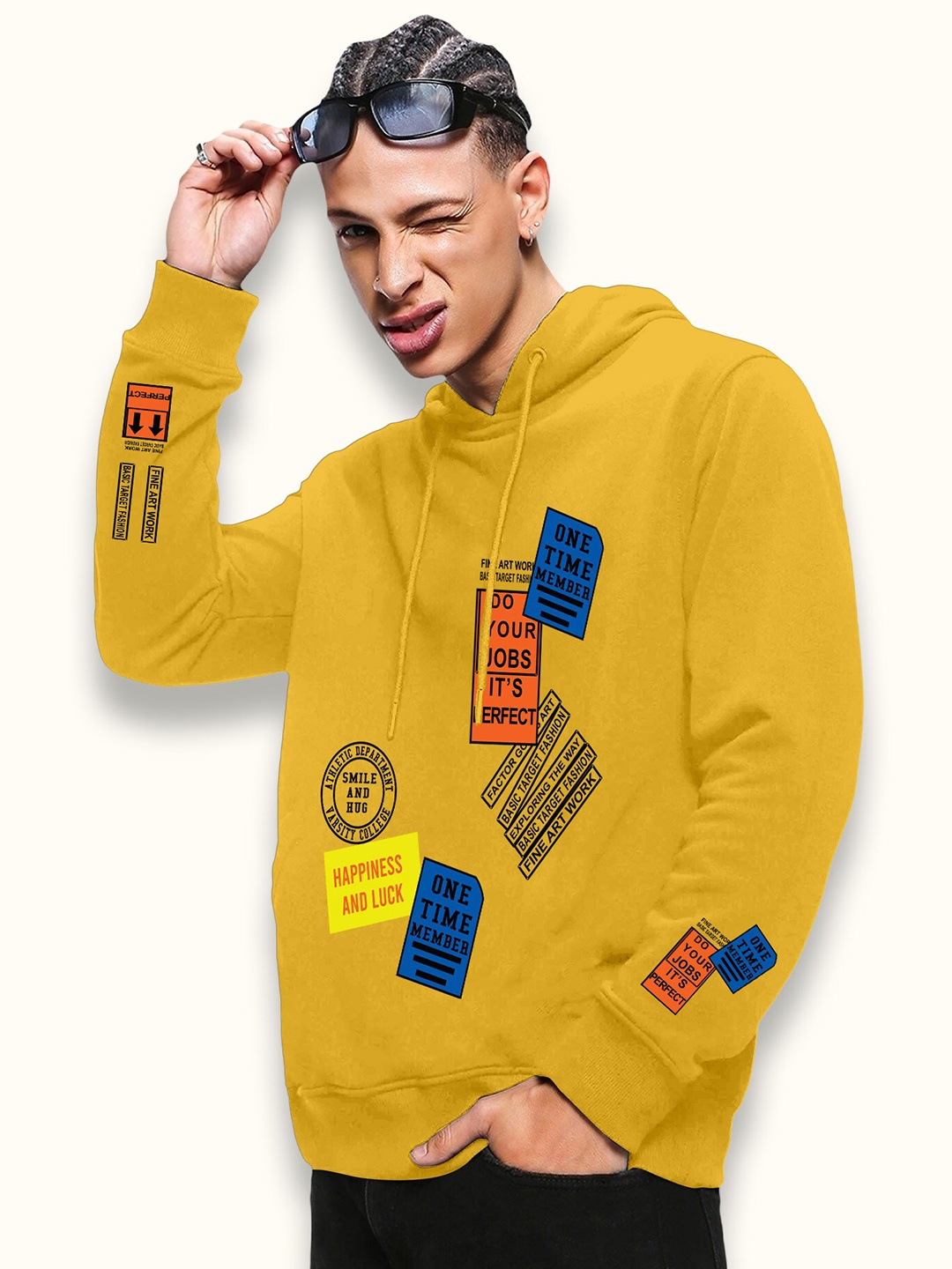 

FTX Typography Printed Hooded Oversized Fleece Pullover Sweatshirt, Mustard