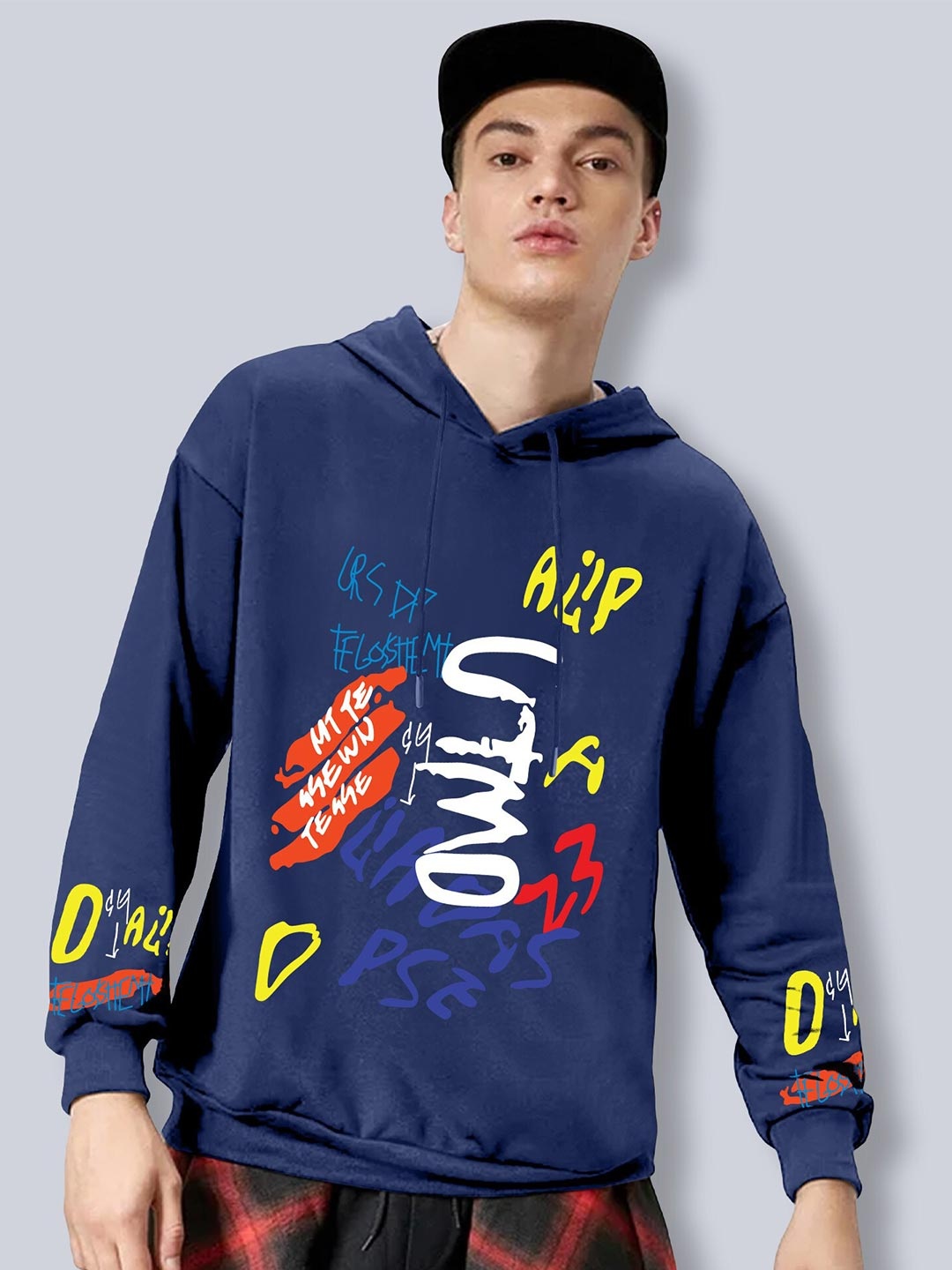 

FTX Typography Printed Hooded Oversized Fleece Pullover Sweatshirt, Blue