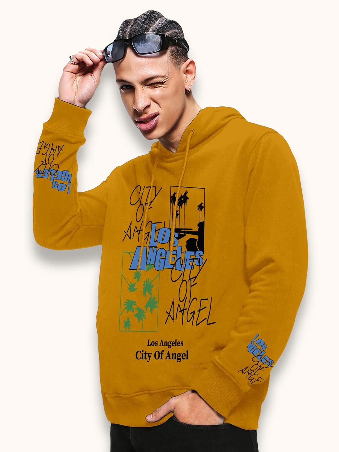 

FTX Typography Printed Hooded Pullover, Mustard