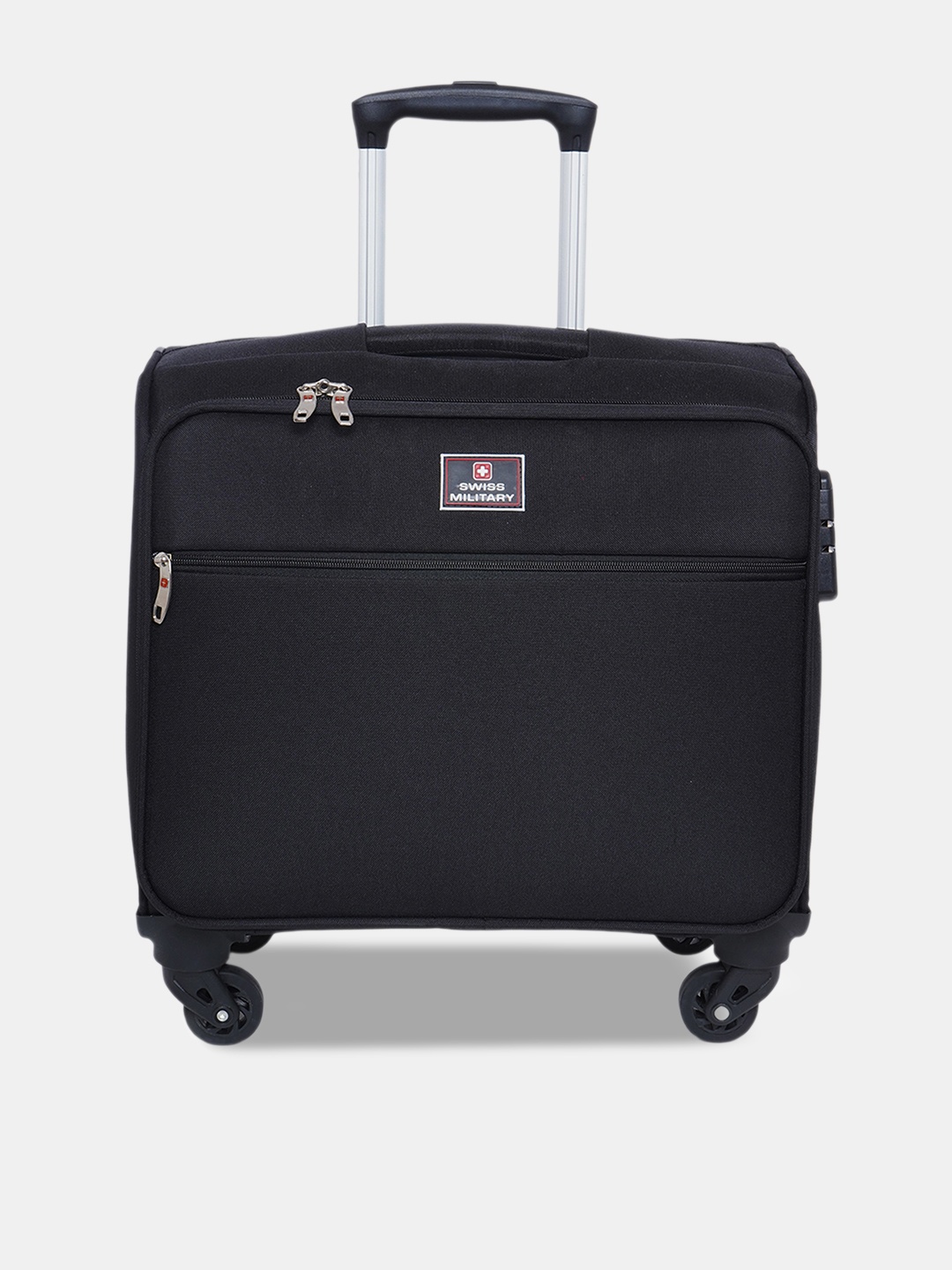 

SWISS MILITARY Textured 360 Degree Rotation Soft Overnighter Trolley Bag, Black