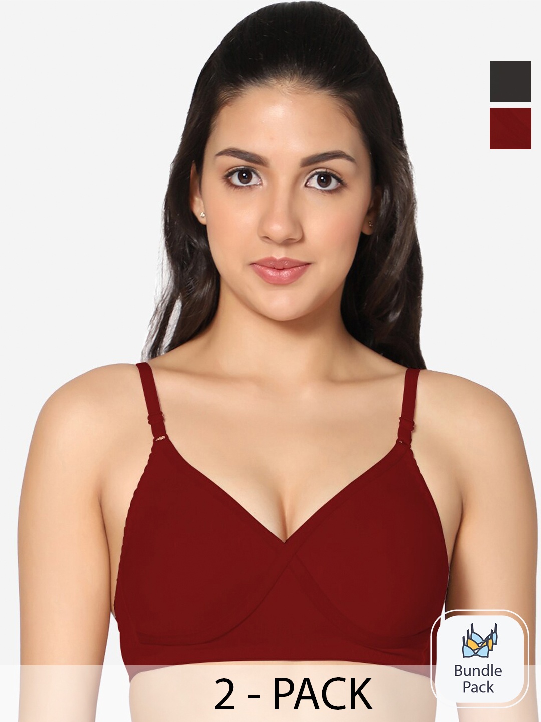 

In Care Pack Of 2 Full Coverage Non Padded Cotton T-Shirt Bra With All Day Comfort, Maroon