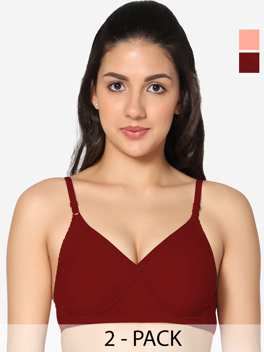 

In Care Pack Of 2 Half Coverage Non Padded Pure Cotton T-shirt Bra With All Day Comfort, Maroon