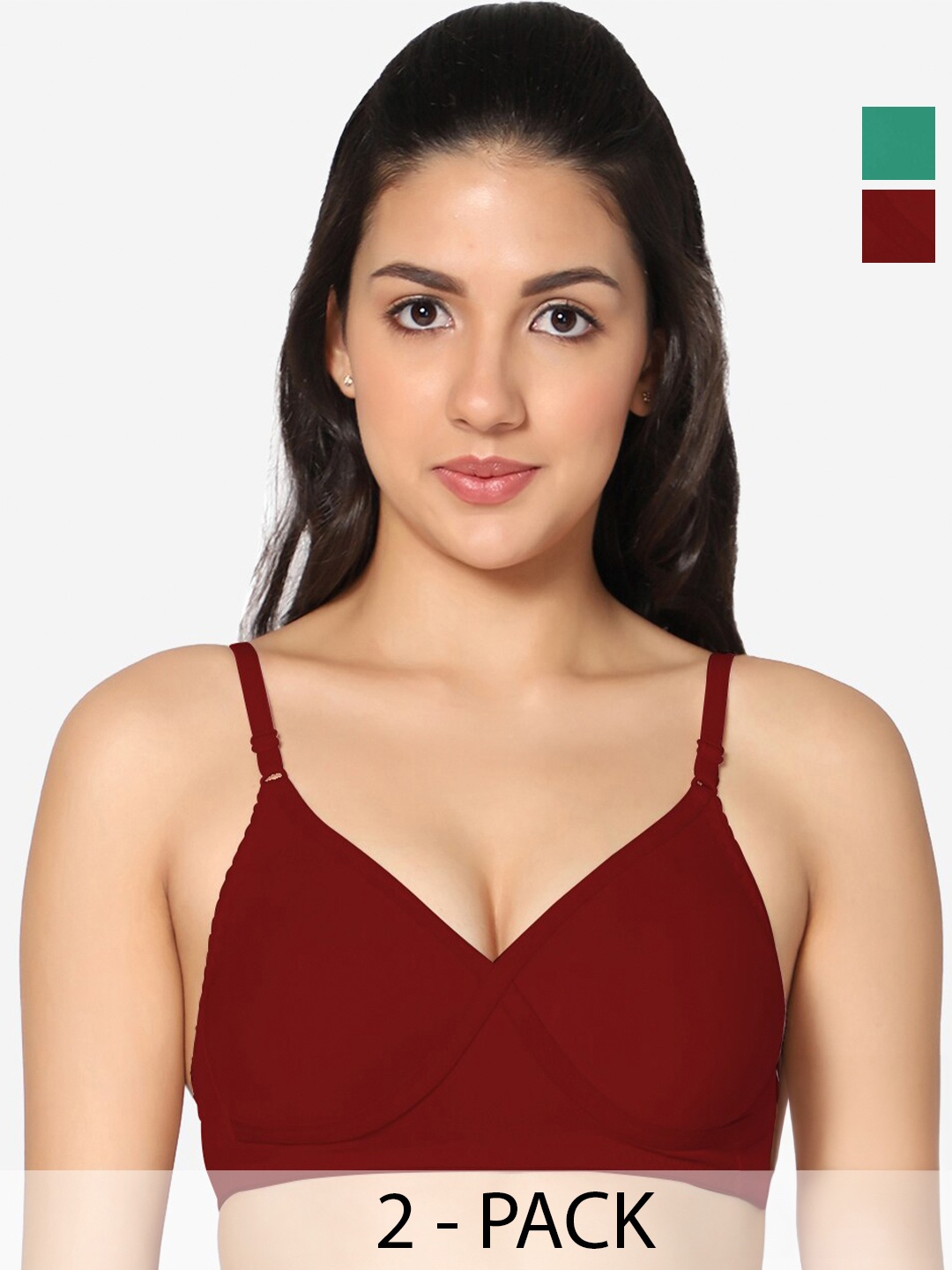 

In Care Pack Of 2 Half Coverage Non Padded Pure Cotton T-shirt Bra With All Day Comfort, Maroon