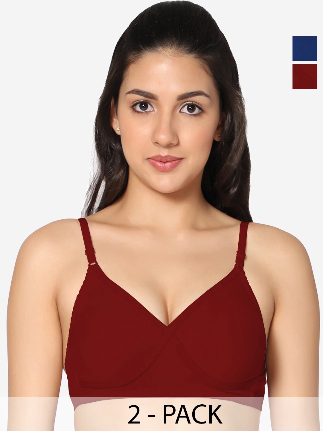 

In Care Pack Of 2 Half Coverage Non Padded Pure Cotton T-shirt Bra With All Day Comfort, Maroon