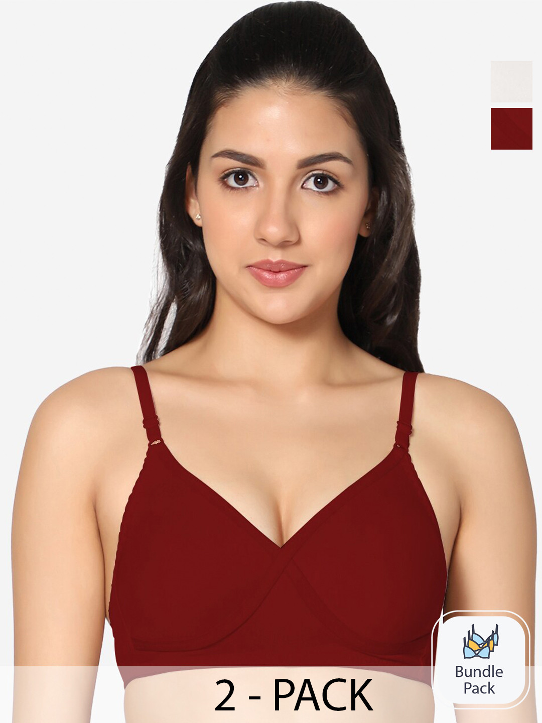 

In Care Pack Of 2 Half Coverage Non Padded Pure Cotton T-shirt Bra With All Day Comfort, Maroon