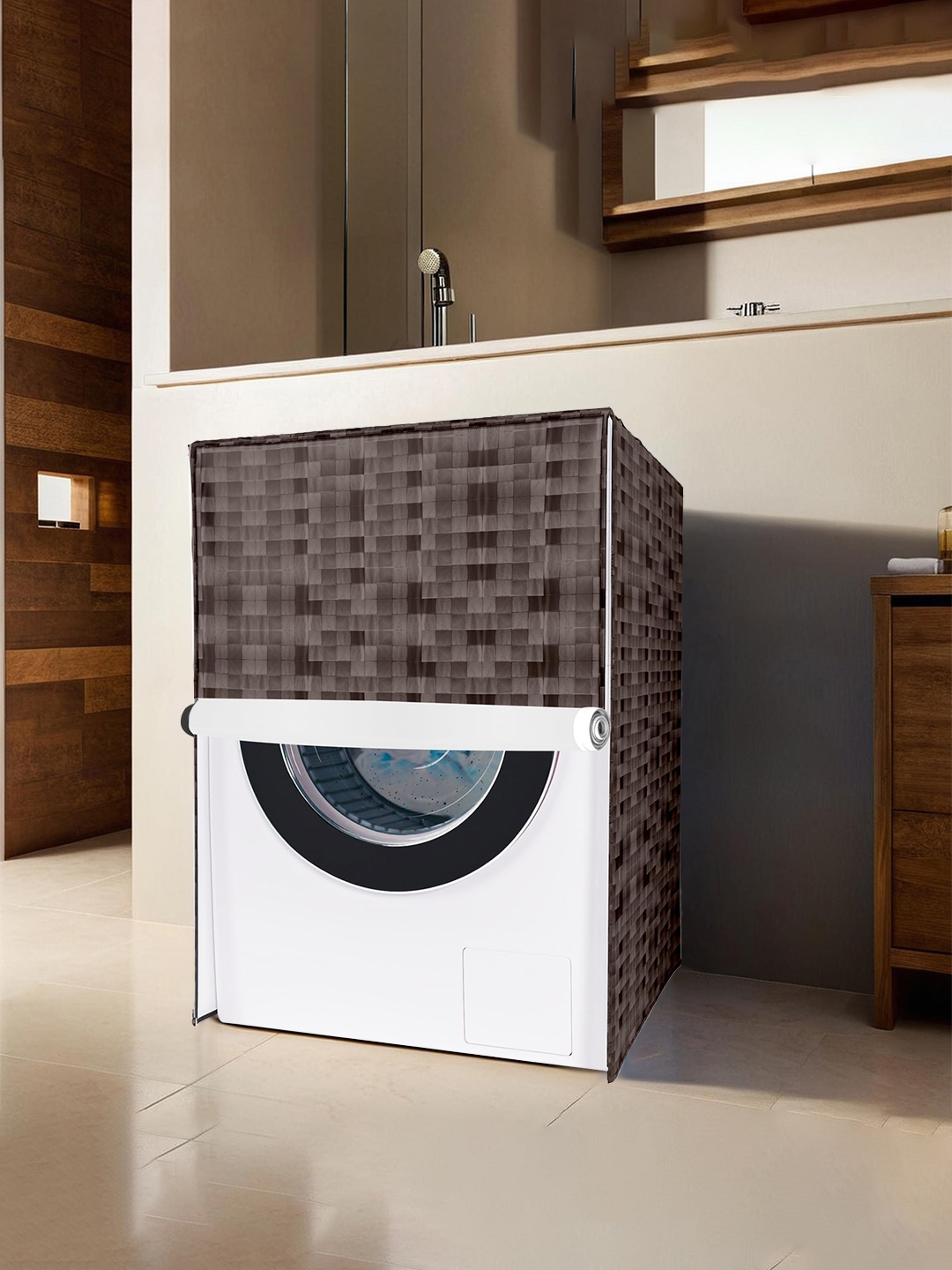 

Kuber Industries Brown Printed Front Load Washing Machine Cover