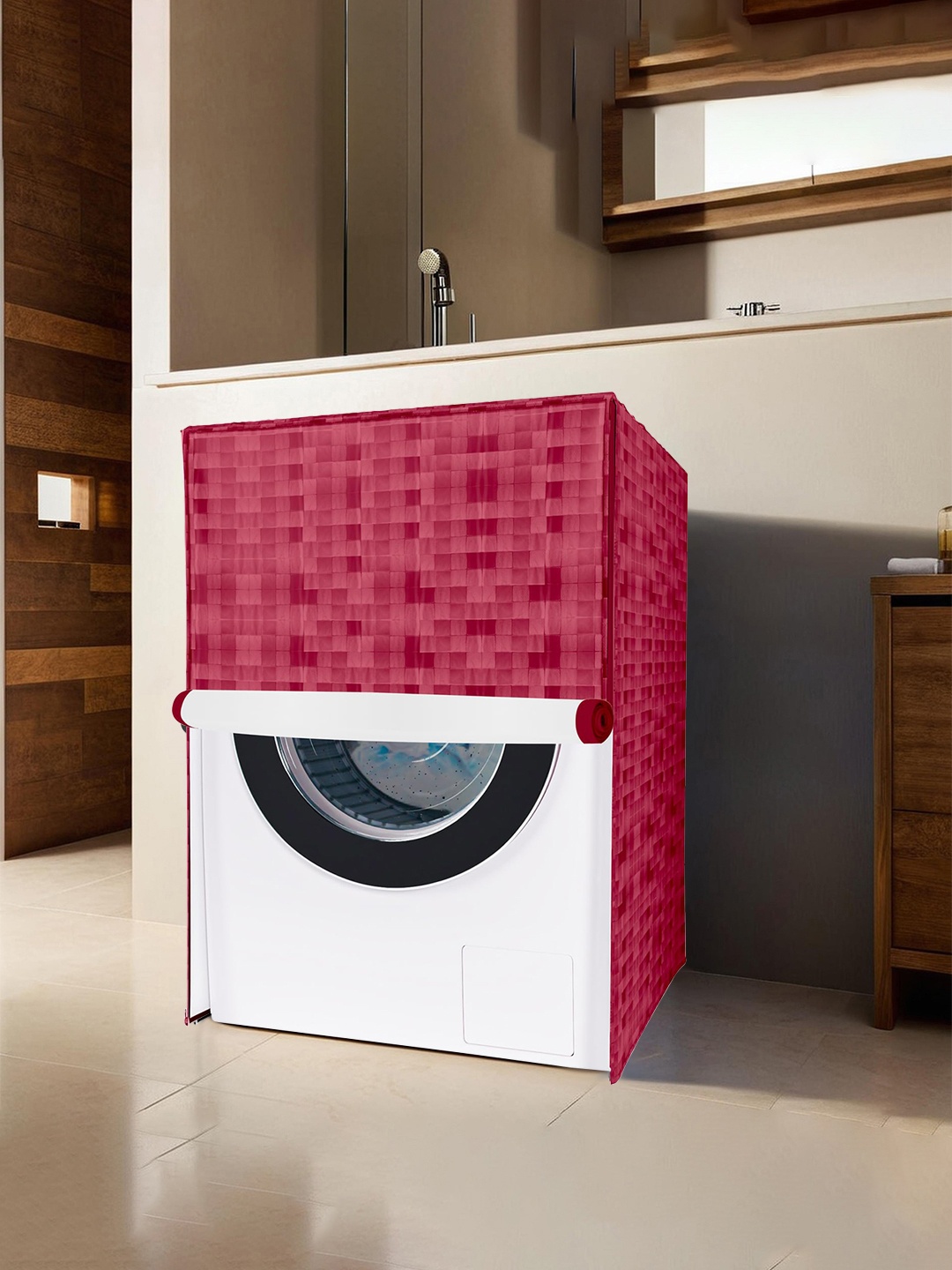 

Kuber Industries Maroon Printed Front Load Washing Machine Cover