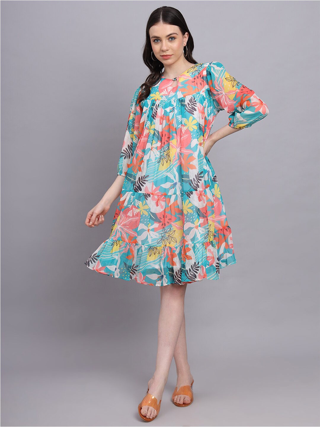 

BAESD Floral Printed Chiffon A-Line Dress, Blue