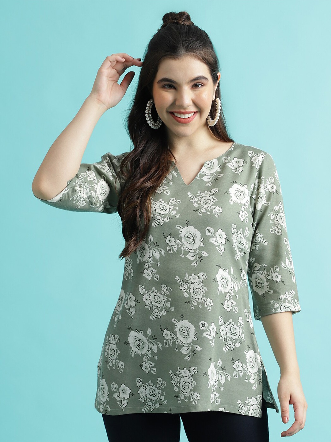 

Colors of Earth Floral Printed Top, Blue