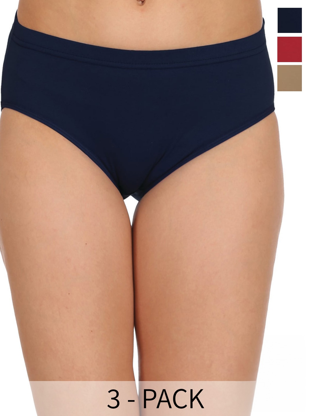 

Reveira Pack Of 3 Mid-Rise Hipster Briefs, Navy blue