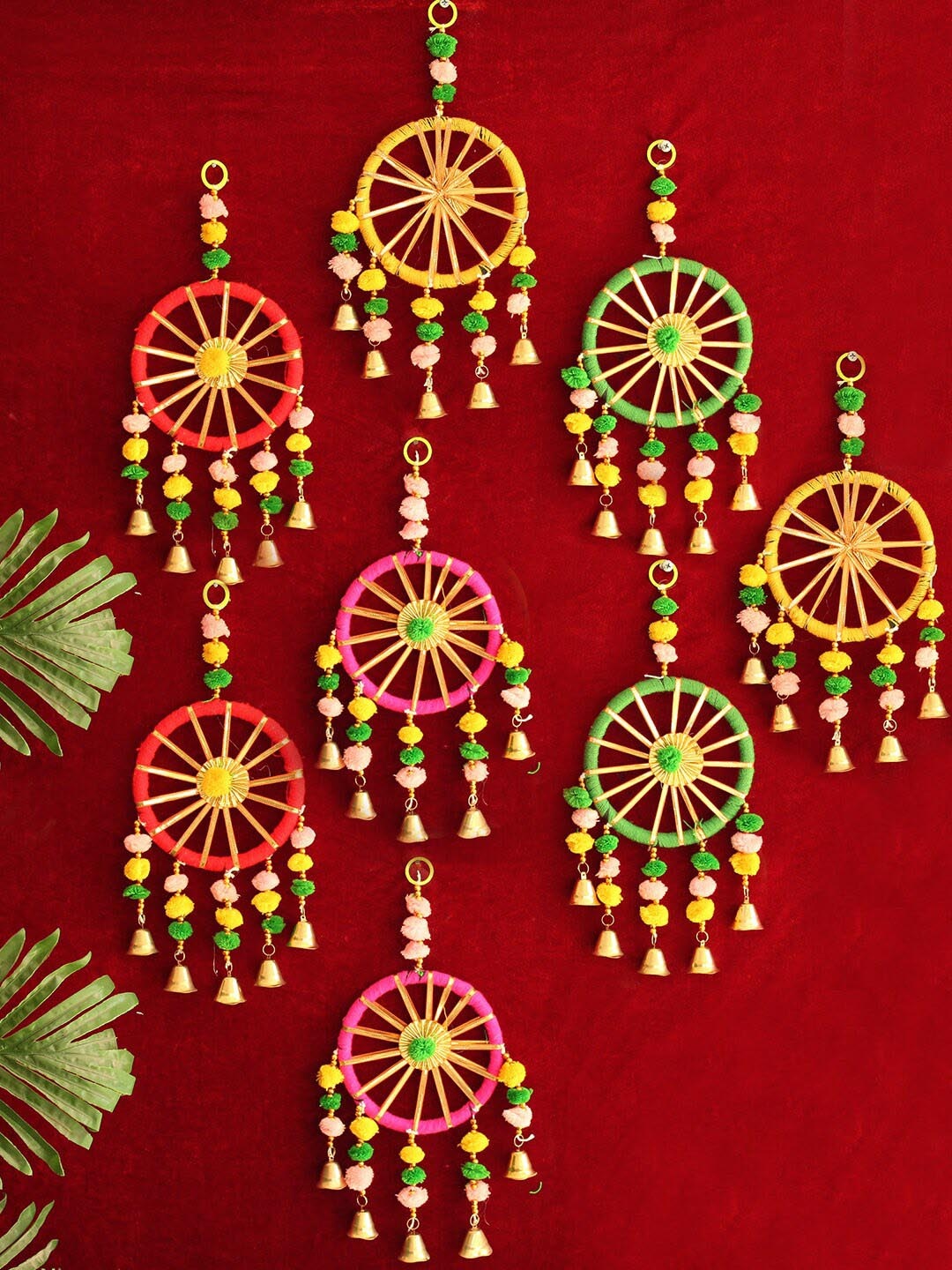 

TIED RIBBONS Red 8 Pieces Hanging Wall Toran with Bells