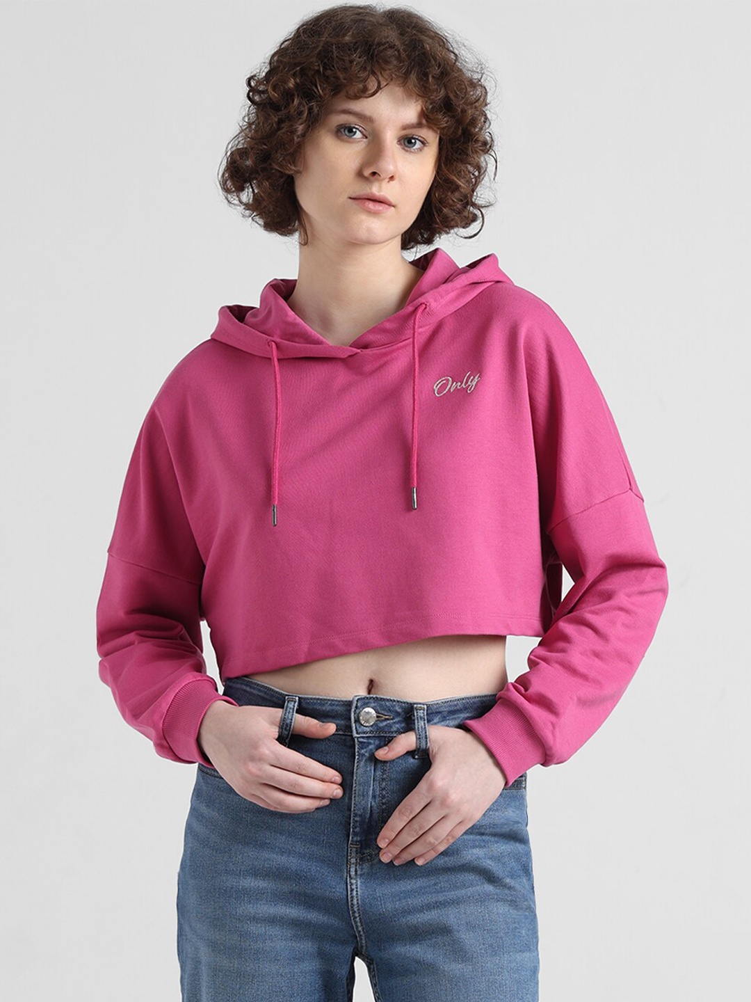 

ONLY Onlcooler Ls Sweat-In Cropped Hooded Sweatshirt, Pink