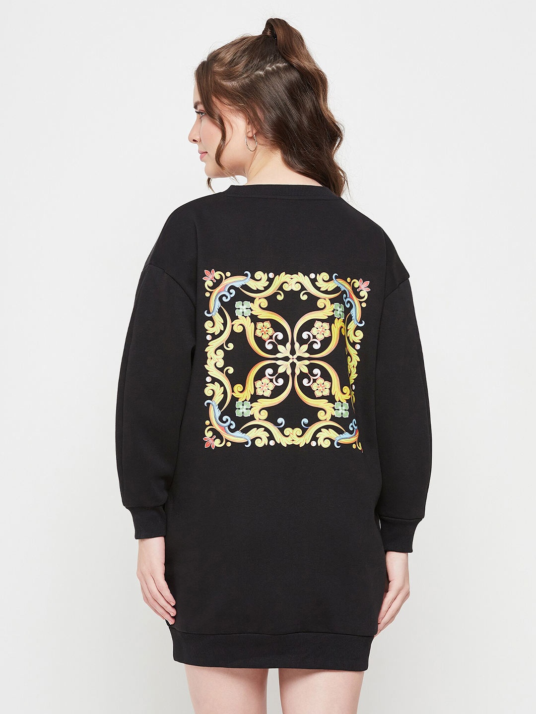 

EDRIO Ethnic Motifs Printed Cotton Jumper Dress, Black