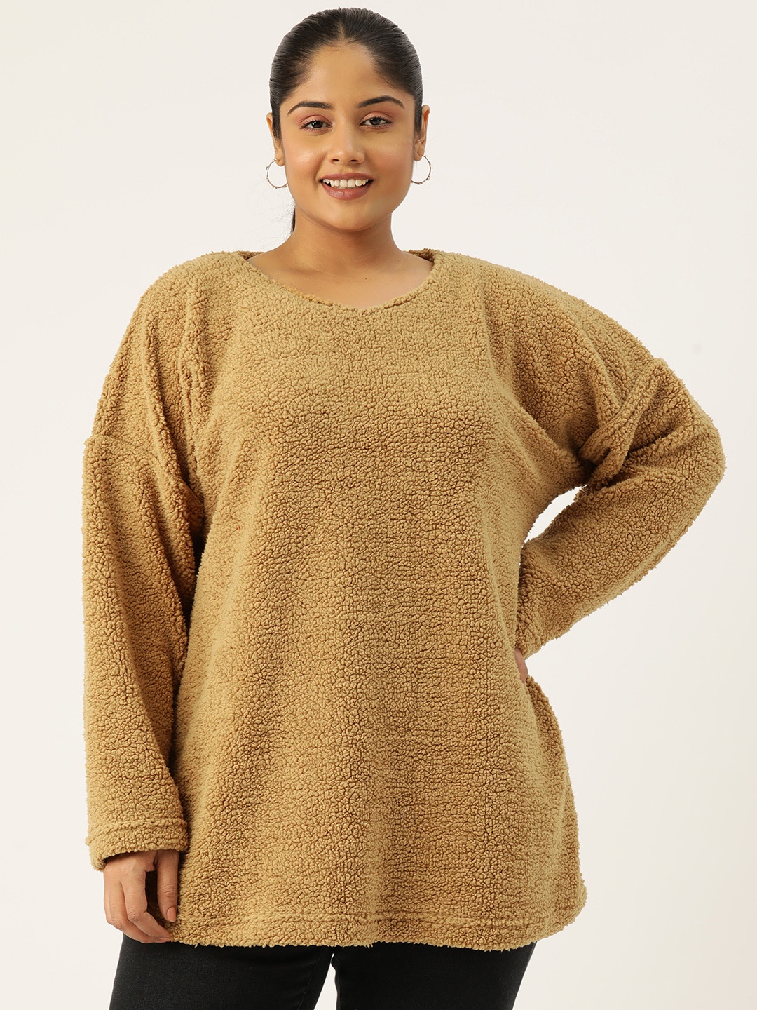 

theRebelinme Plus Size Longline Top, Camel brown