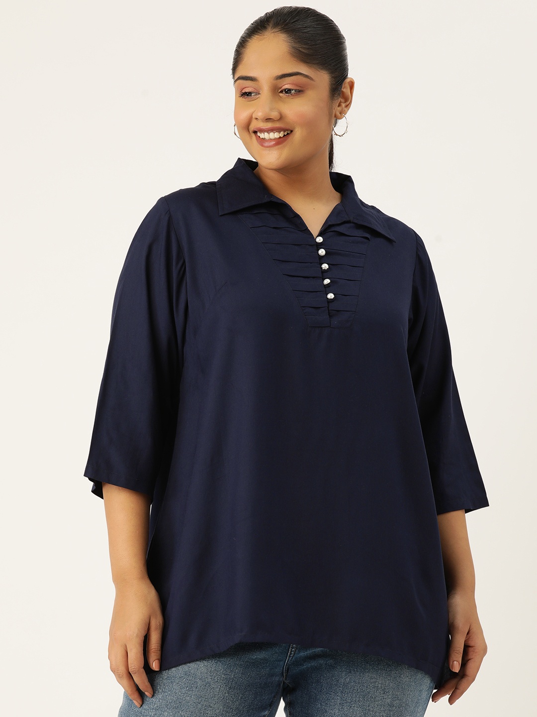 

theRebelinme Plus Size Shirt Style Longline Top, Navy blue