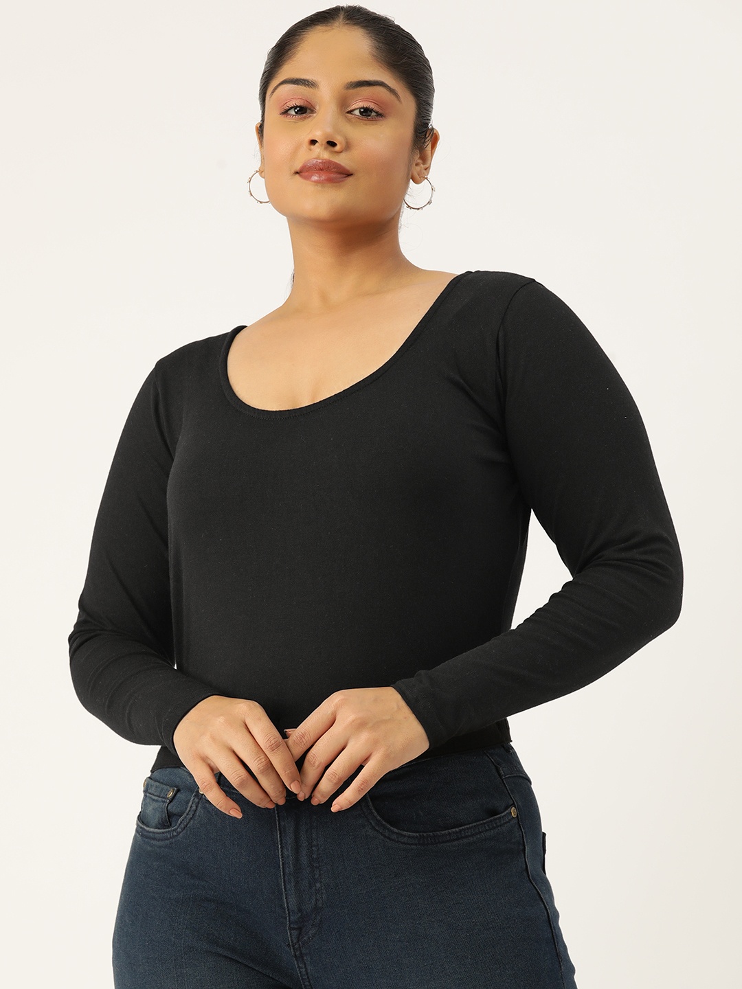 

theRebelinme Plus Size Solid Regular Crop Top, Black