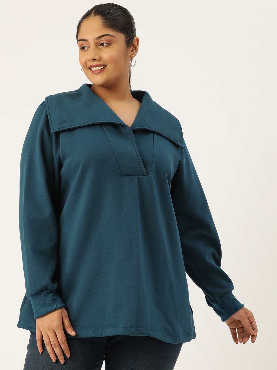 

theRebelinme Plus Size Solid Longline Regular Top, Teal