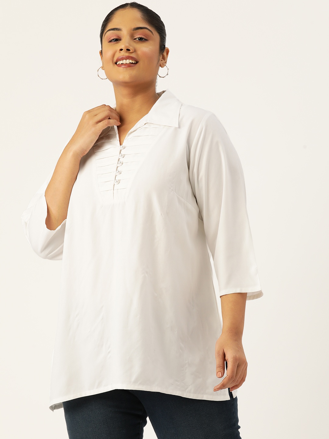 

theRebelinme Plus Size Solid Shirt Style Longline Top, White