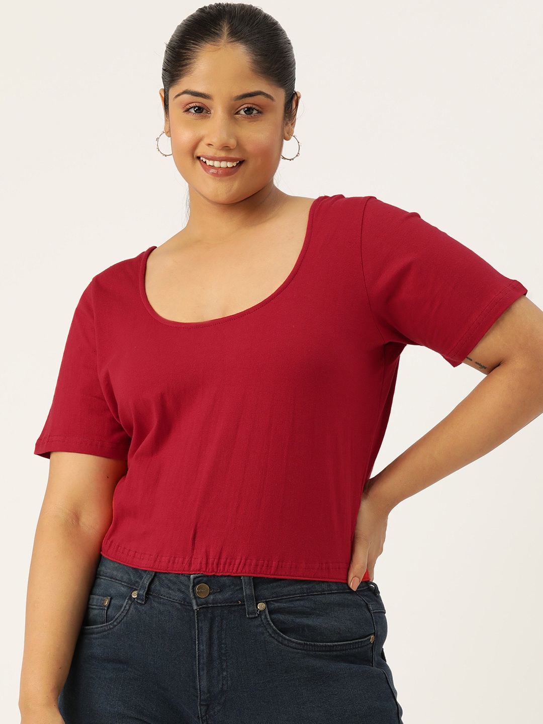 

theRebelinme Plus Size Solid Regular Crop Top, Maroon