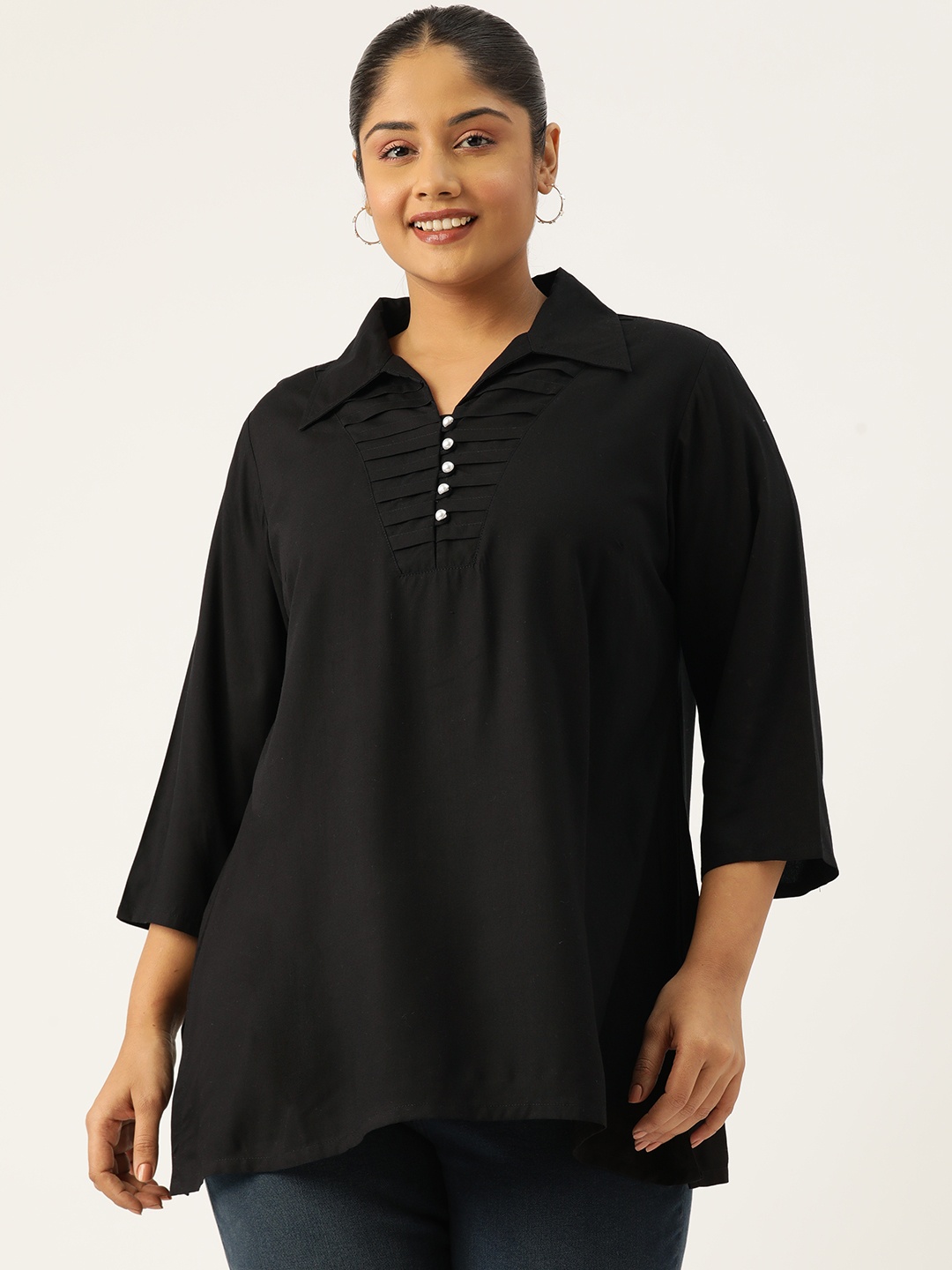 

theRebelinme Plus Size Solid Shirt Style Longline Top, Black