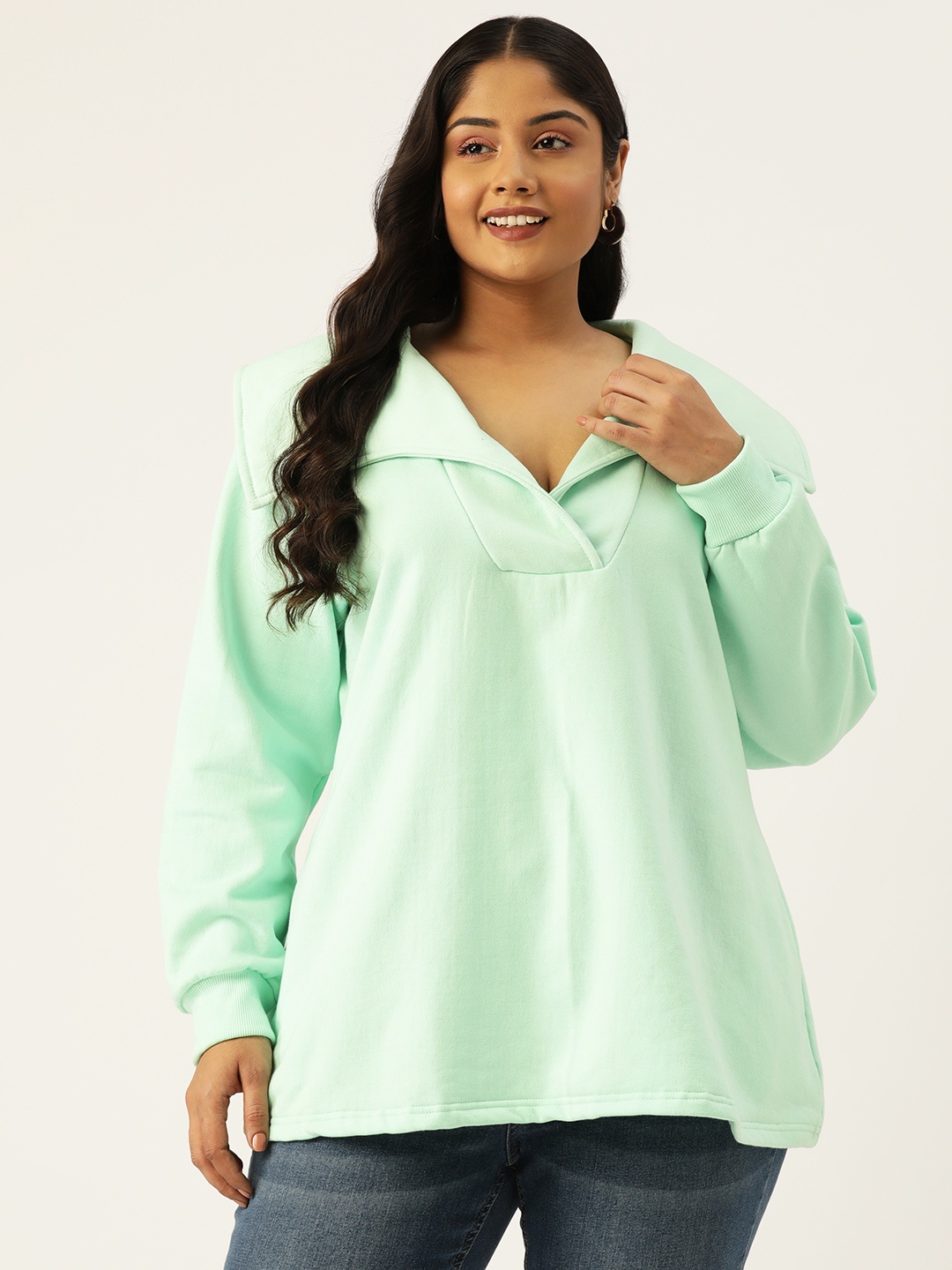 

theRebelinme Plus Size Fleece Longline Top, Sea green