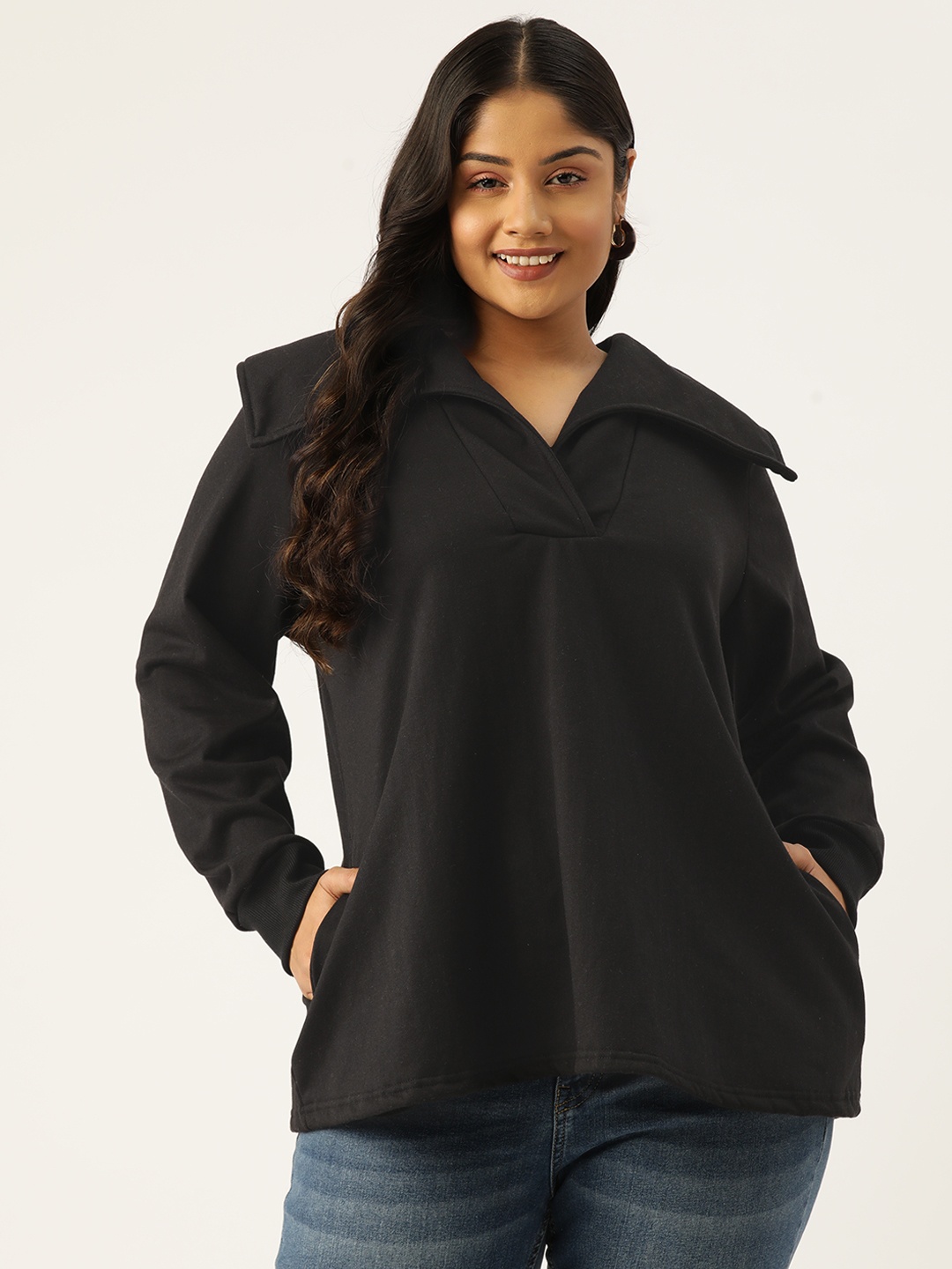 

theRebelinme Plus Size Fleece Longline Top, Black