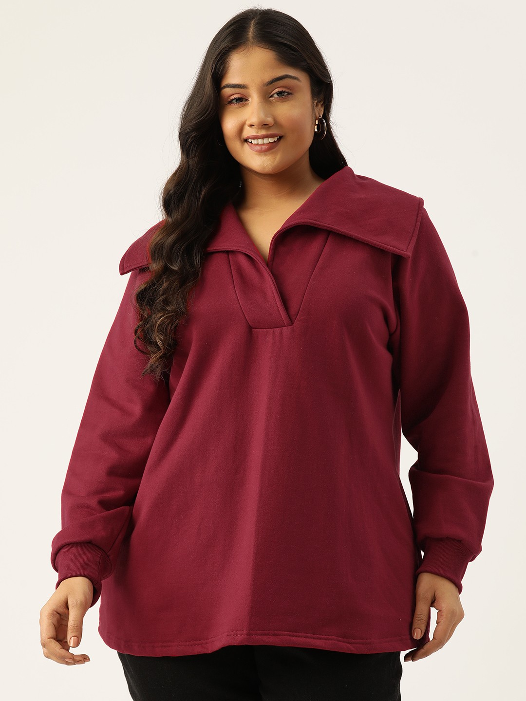 

theRebelinme Plus Size Solid Longline Regular Top, Maroon
