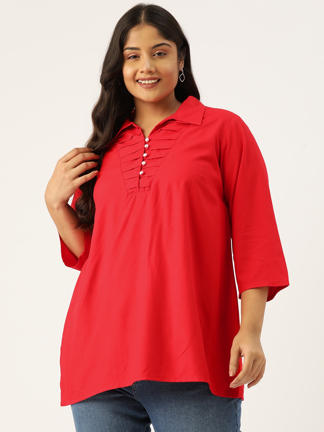 

theRebelinme Women Plus Size Shirt Style Longline Top, Red