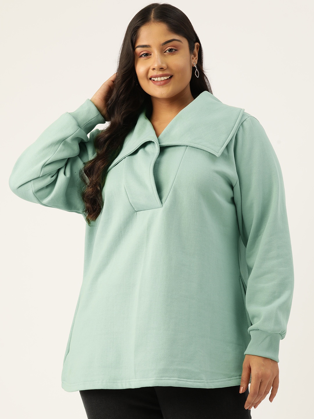 

theRebelinme Women Plus Size Solid Longline Top, Sea green
