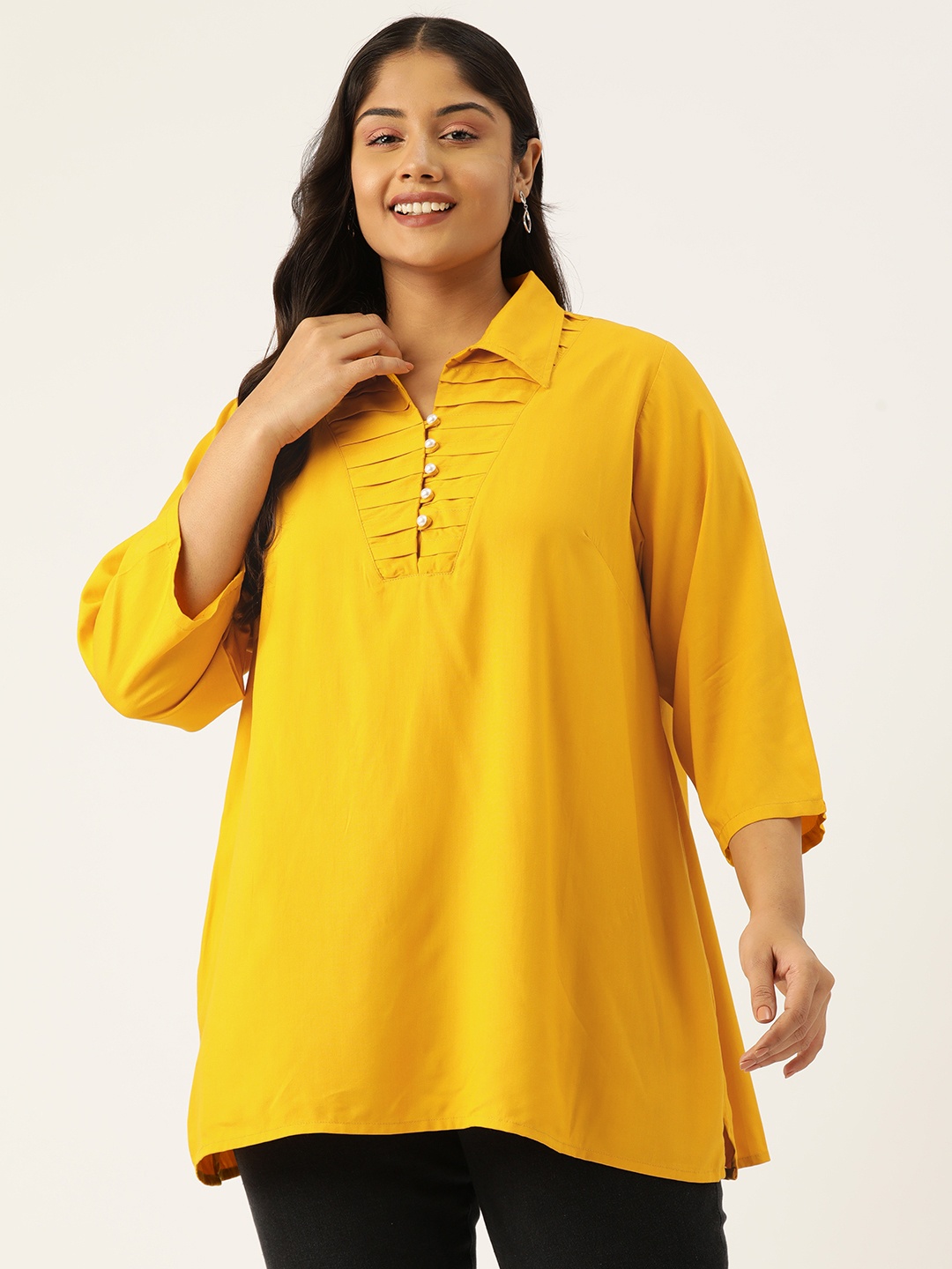 

theRebelinme Plus Size Shirt Style Longline Top, Mustard