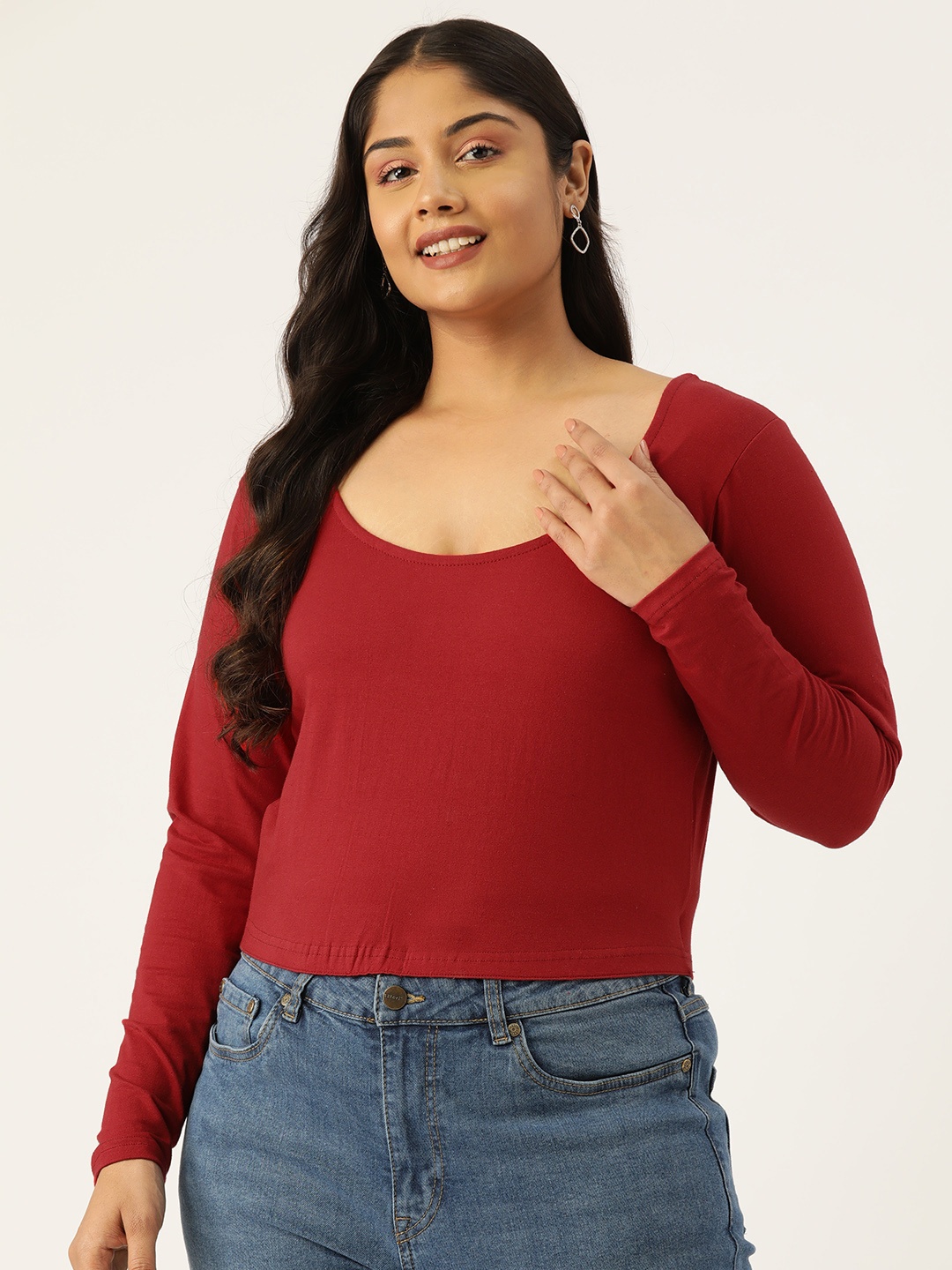 

theRebelinme Plus Size Scoop Neck Crop Top, Maroon