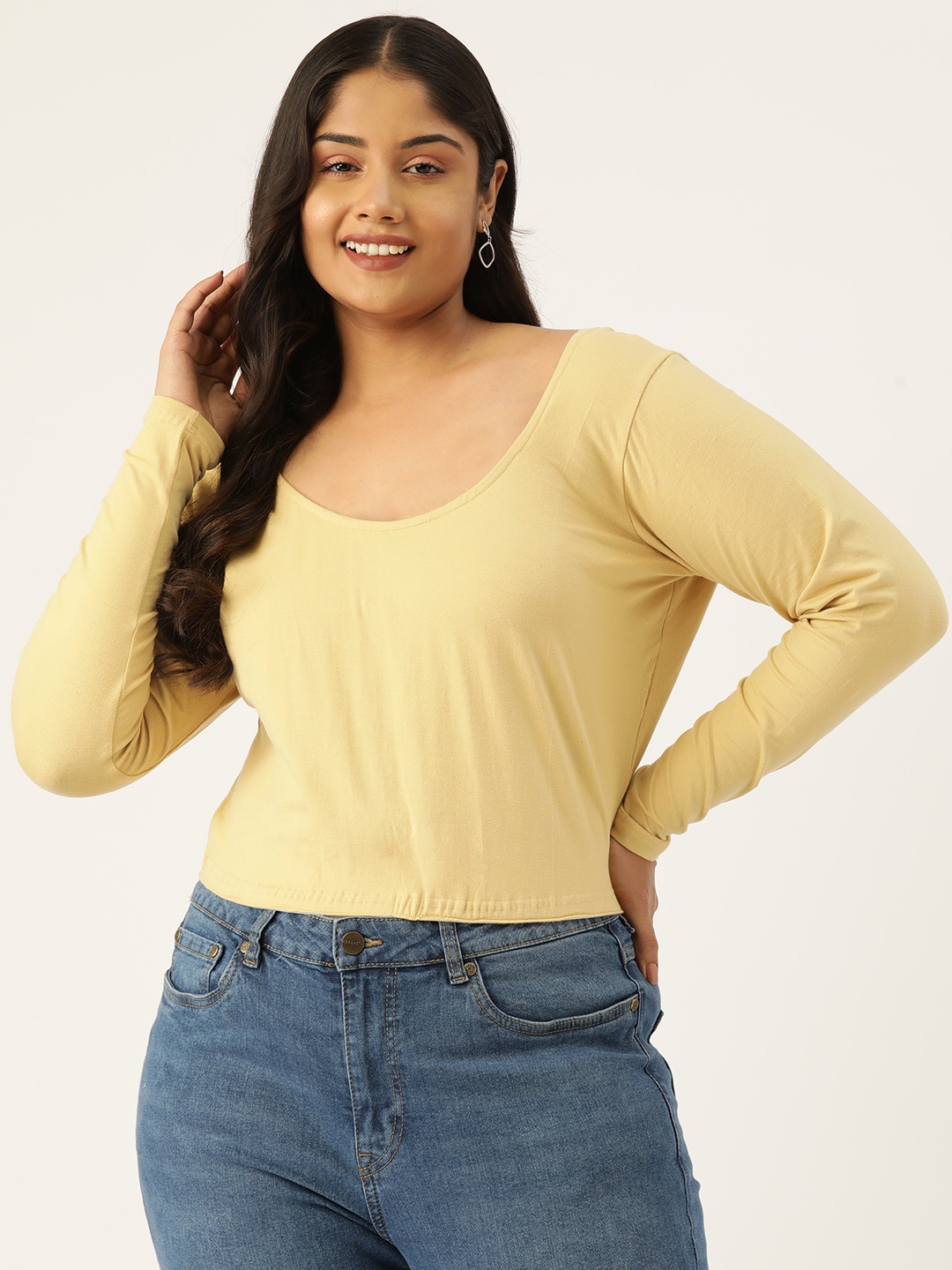 

theRebelinme Plus Size Scoop Neck Crop Top, Beige