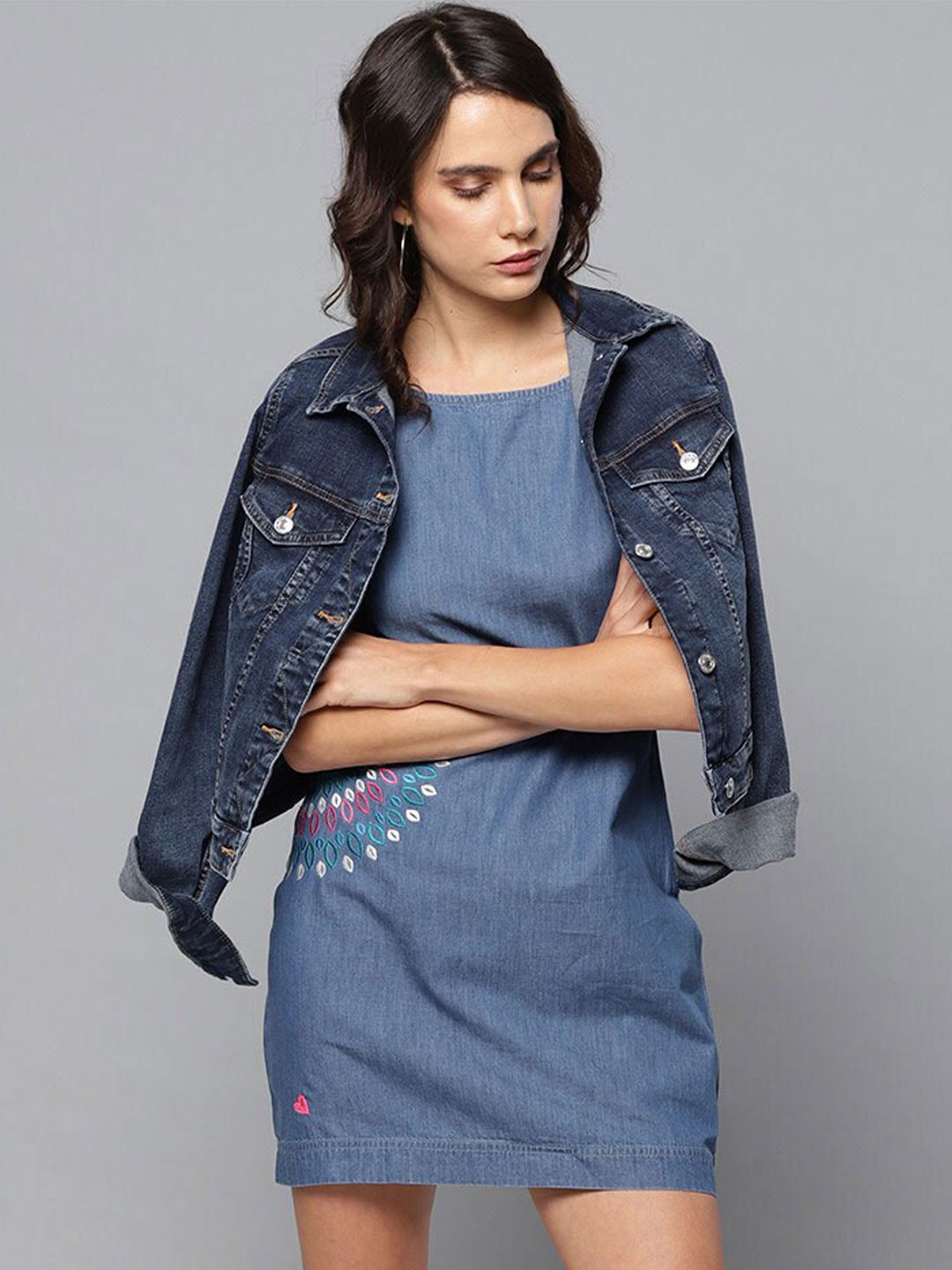 

VAABASTA Floral Embroidered Pure Cotton Sheath Dress, Blue