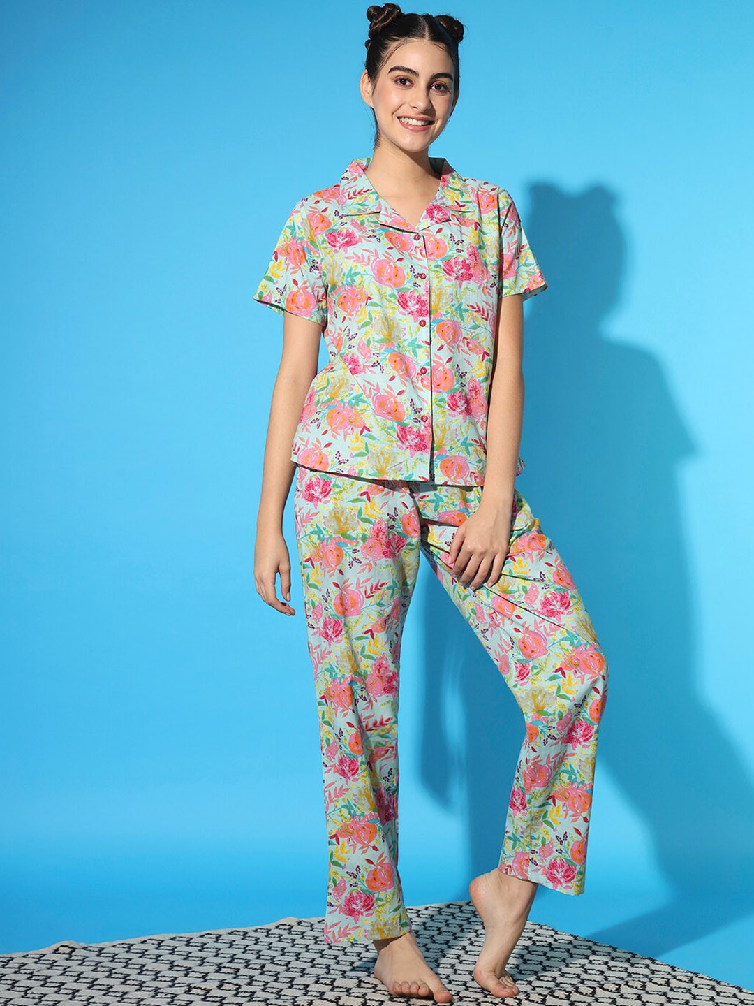 

ETC Floral Printed Pure Cotton Shirt & Trouser, Green