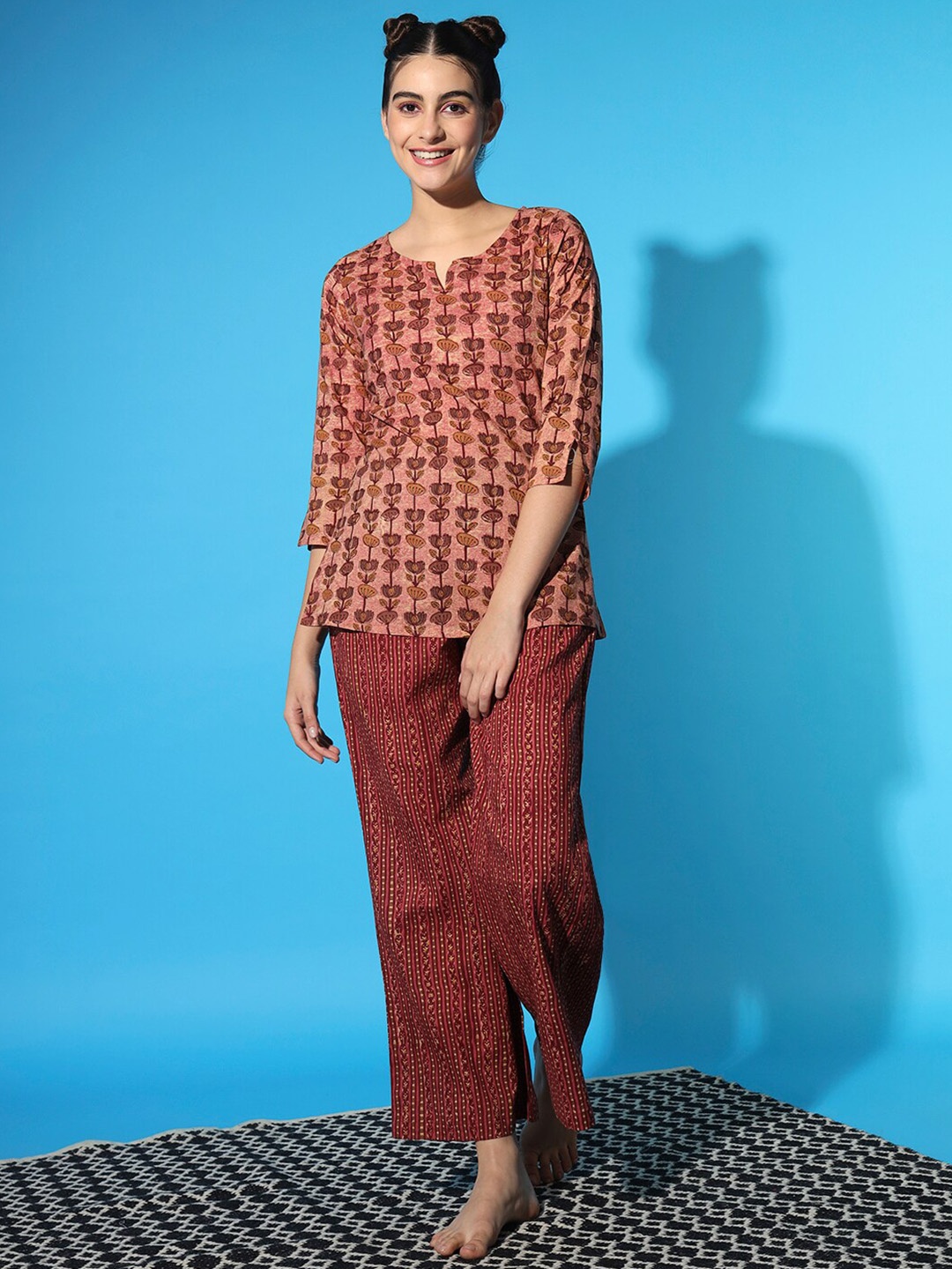 

ETC Printed Pure cotton Top & Trouser, Maroon