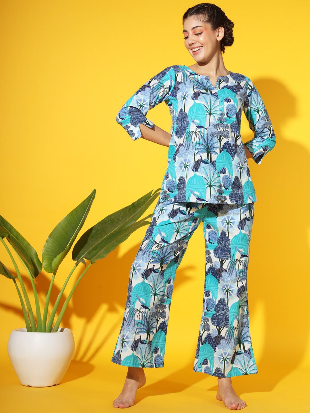 

ETC Conversational Printed Pure Cotton Night Suit, Blue