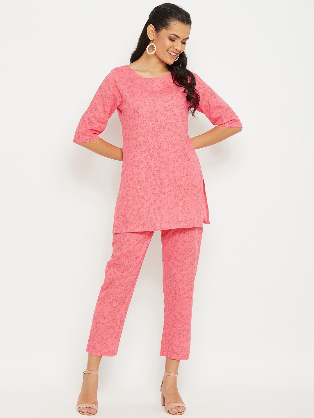 

PANIT Floral Printed Kurta Set, Pink