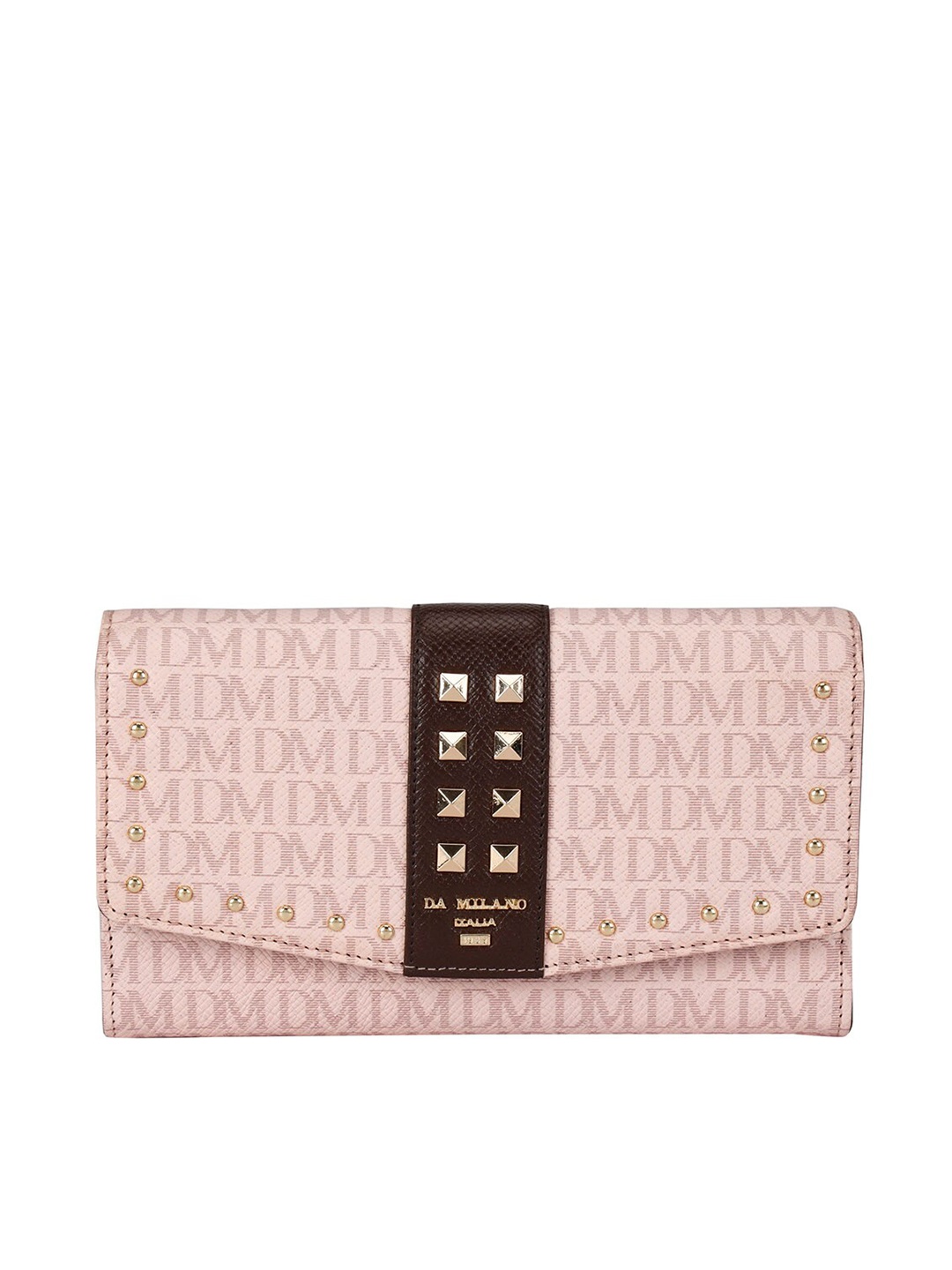 

Da Milano Women Typography Printed Leather Two Fold Wallet With Embellished, Pink