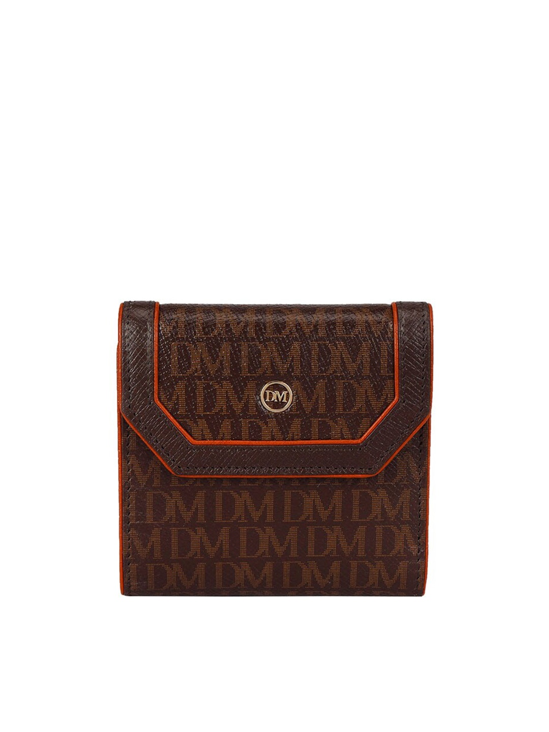 

Da Milano Women Typography Printed Leather Three Fold Wallet, Brown