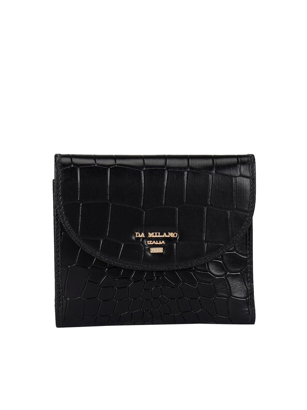 

Da Milano Women Textured Leather Two Fold Wallet, Black