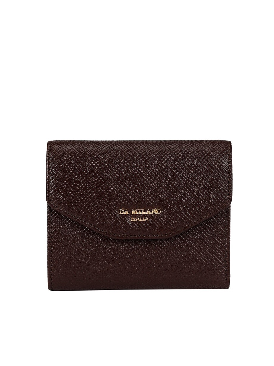 

Da Milano Women Textured Leather Three Fold Wallet, Brown