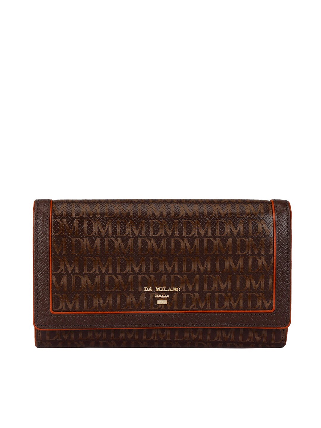 

Da Milano Women Typography Printed Leather Two Fold Wallet, Brown