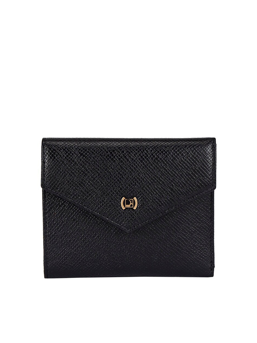 

Da Milano Women Textured Leather Three Fold Wallet, Black