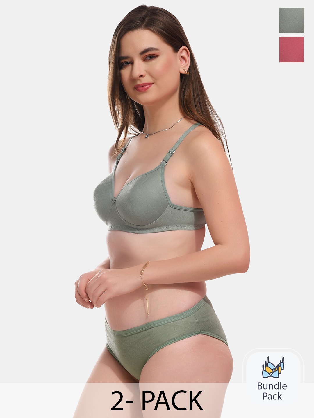 

ESOROUCHA Pack Of 2 Lightly Padded Lingerie Set, Olive