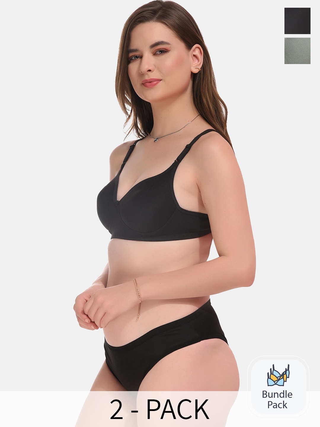 

ESOROUCHA Pack Of 2 Lightly Padded Lingerie Set, Black