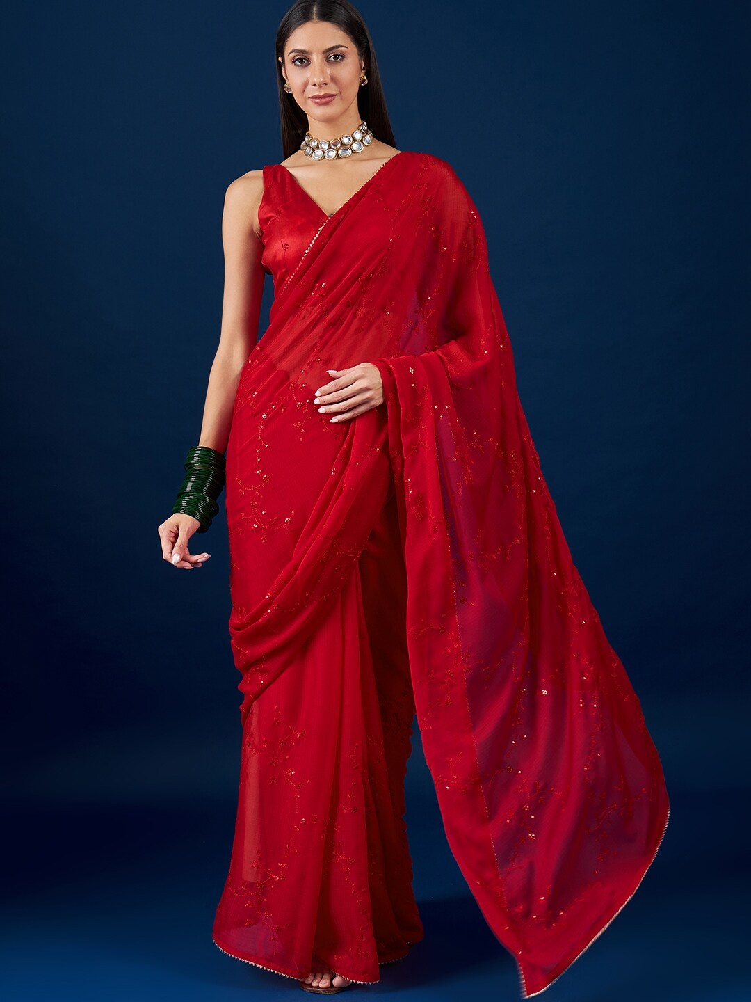 

Anouk Floral Embroidered Pure Chiffon Saree, Red