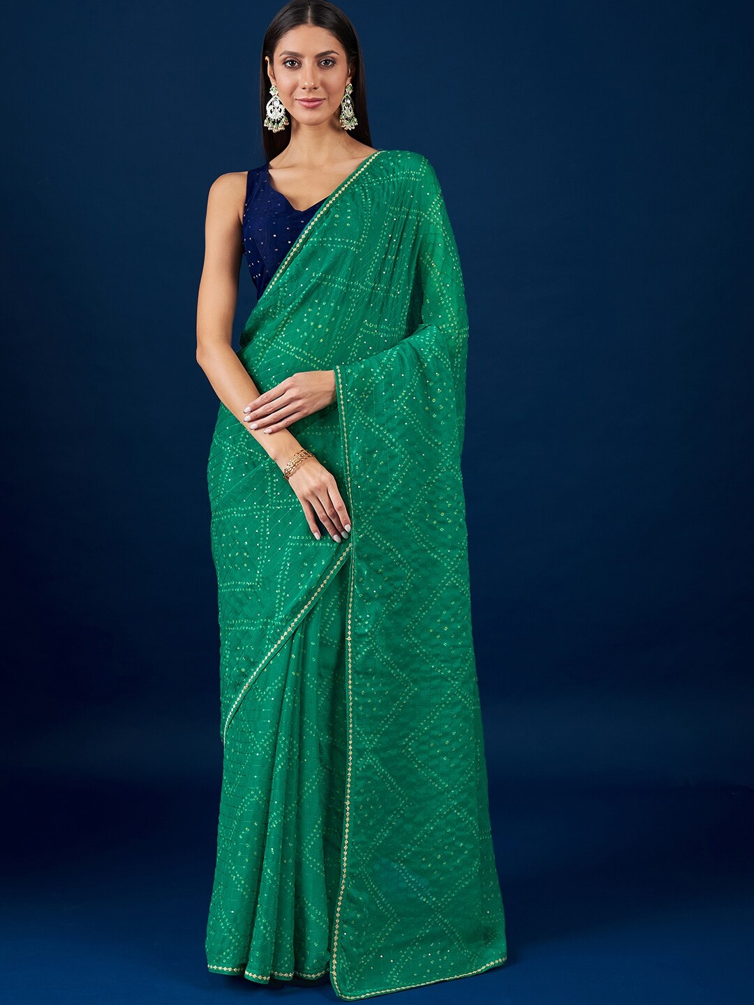 

Anouk Bandhani Embroidered Pure Chiffon Bandhani Saree, Green