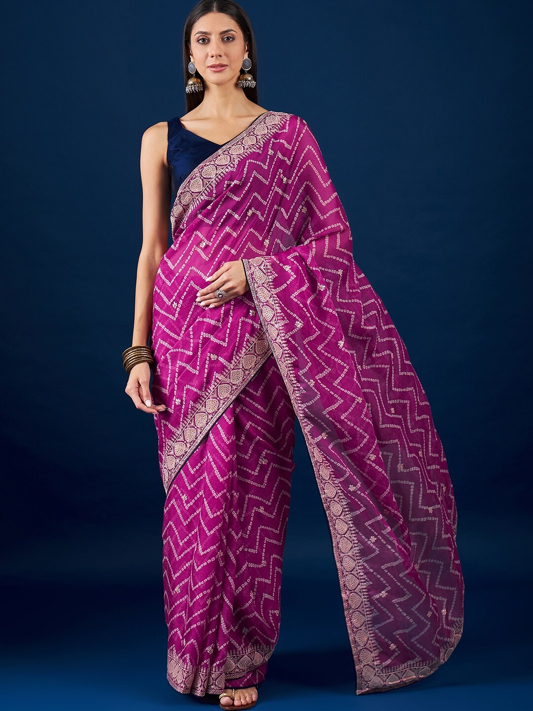 

Anouk Embroidered Pure Chiffon Bandhani Saree, Purple
